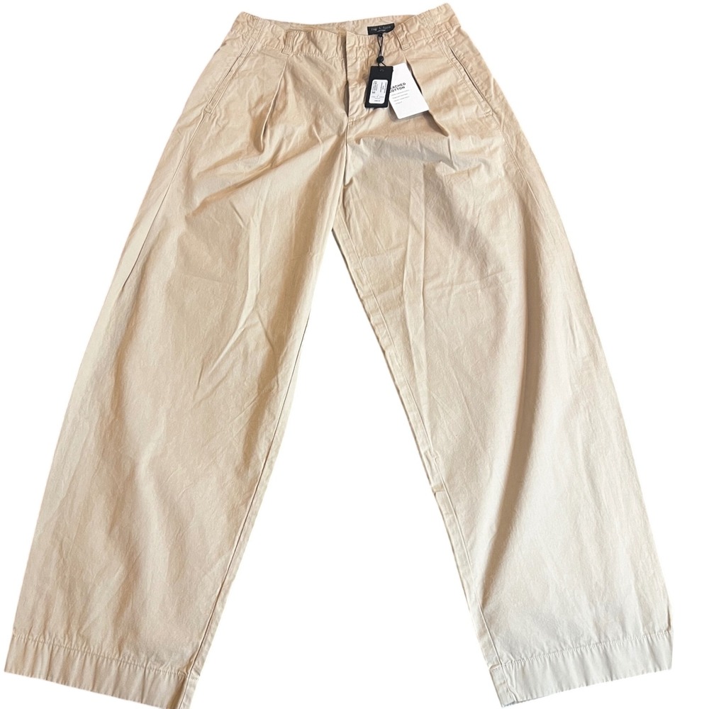 NWT Rag & Bone Donovan Pant Khaki Peached Cotton Wide Leg Trousers Women Sz 4